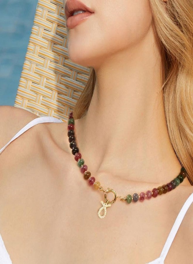 tanguan Beaded Necklaces for Women,Colorful Beaded Gemstone Choker 18K Gold Zodiac Pendant Necklace Natural Stone Surfer Beach Handmade Jewelry Gift (Gemini) - Image 3